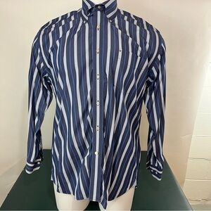 Tommy Hilfiger Blue Striped Mens Long Sleeve Button Up Shirt Size Large (587)